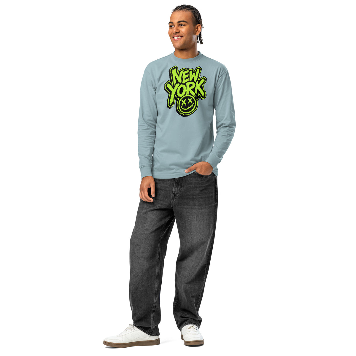 NY Smiles heavyweight long sleeve t-shirt — Agave — front