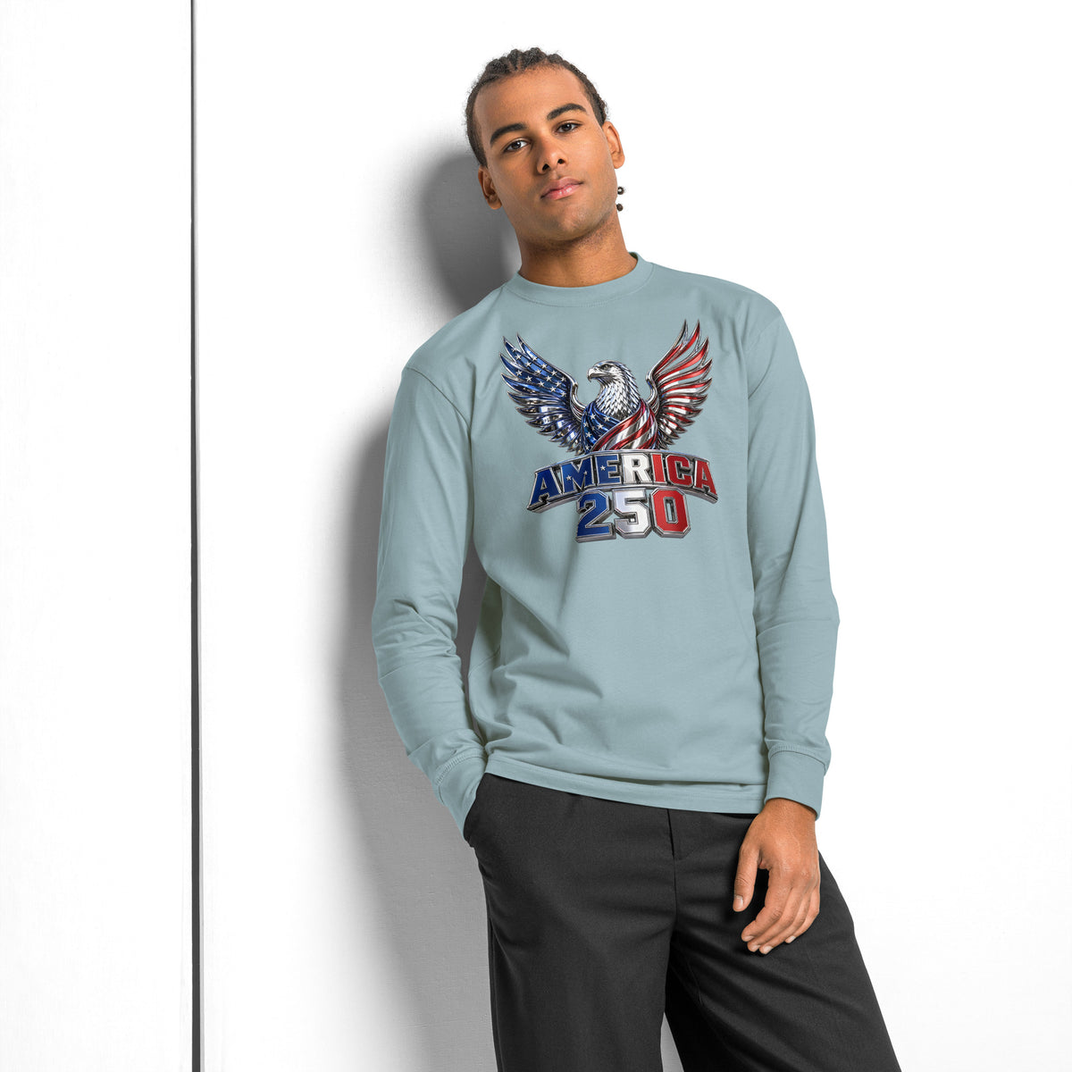 American 250 heavyweight long sleeve t-shirt — Agave — front