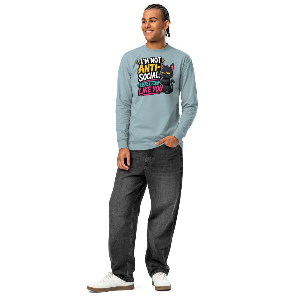 Anti Social Kitty heavyweight long sleeve t-shirt — Agave — front
