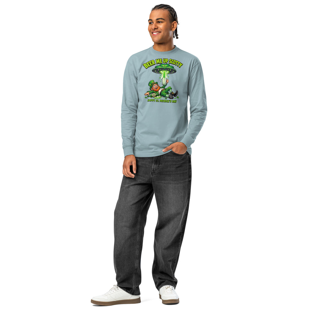 Beer Me Up St Pats Day heavyweight long sleeve t-shirt — Agave — front