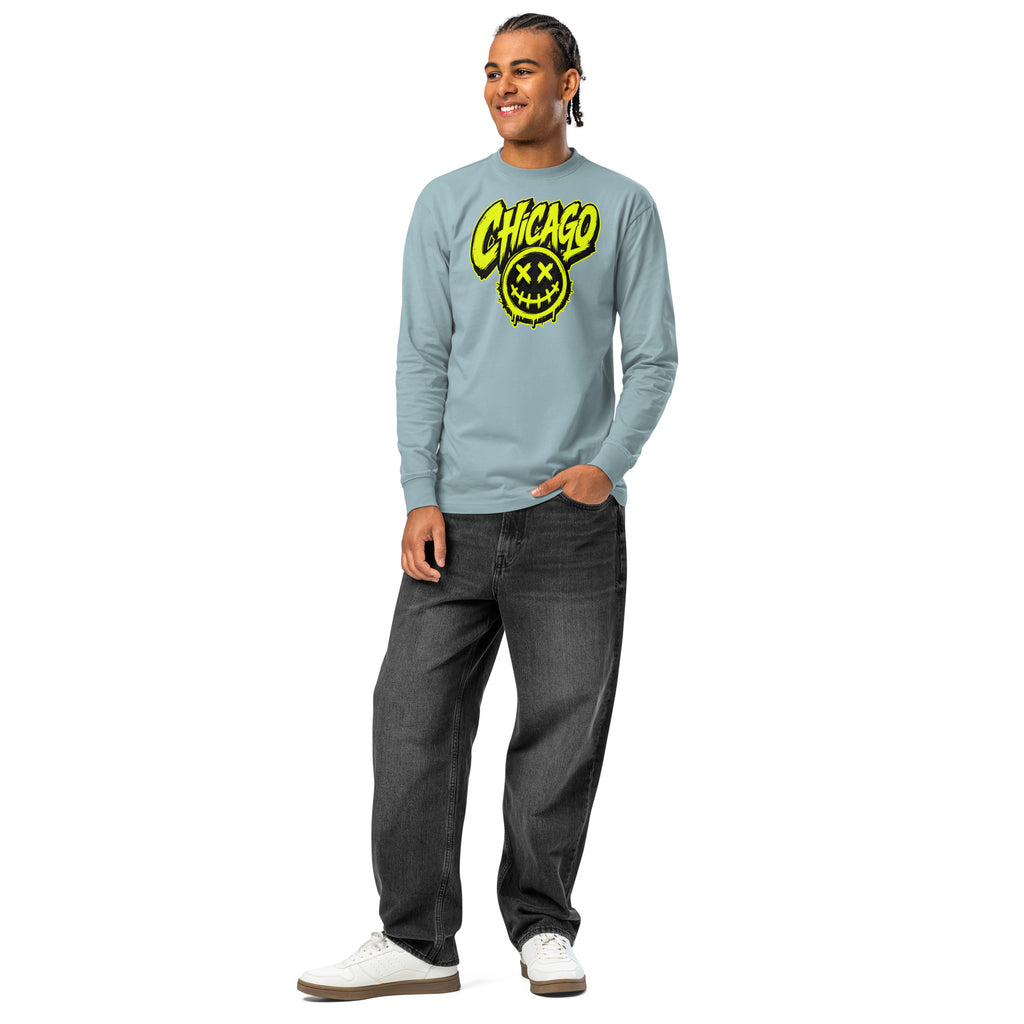 Chicago Smiles heavyweight long sleeve t-shirt — Agave — front