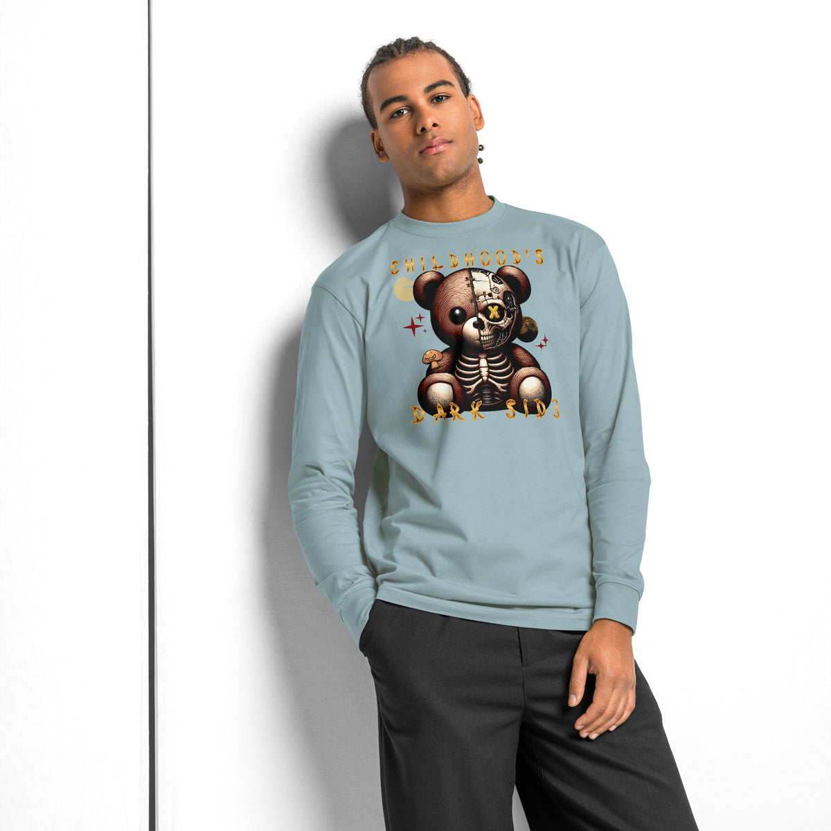 Childhood’s Dark Side Bear Series 0003 heavyweight long sleeve t-shirt — Agave — front