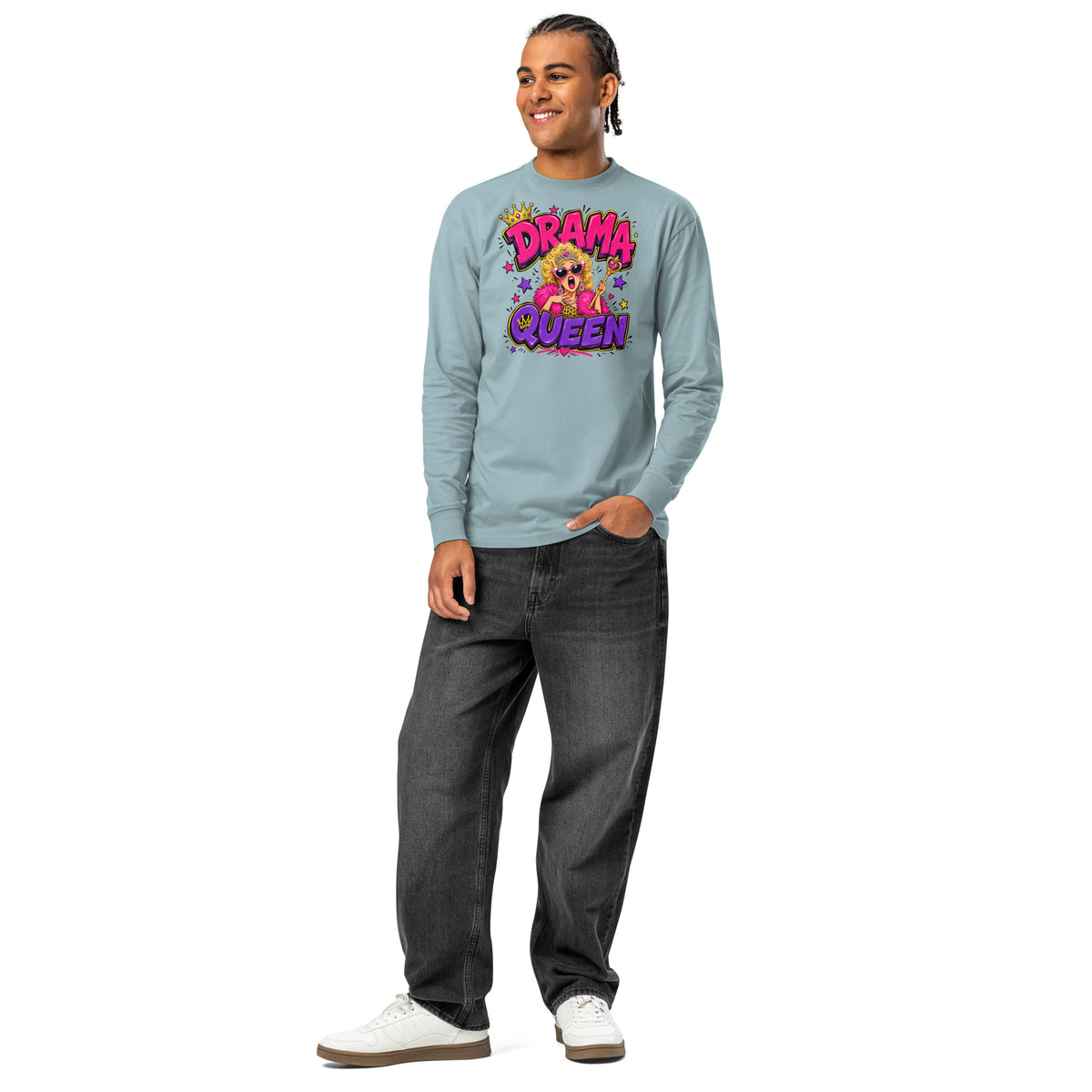 Drama Queen heavyweight long sleeve t-shirt — Agave — front