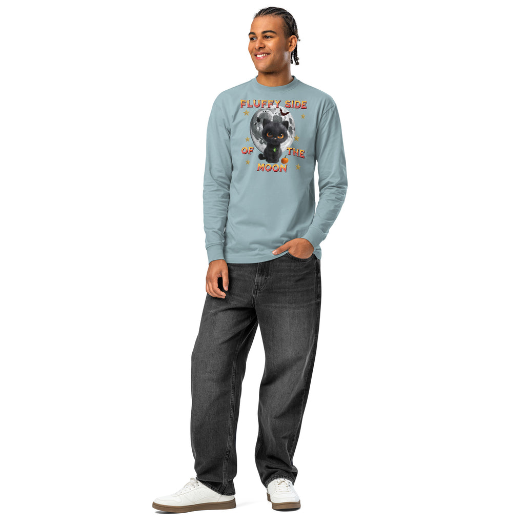 Fluffy Halloween Kitty heavyweight long sleeve t-shirt — Agave — front
