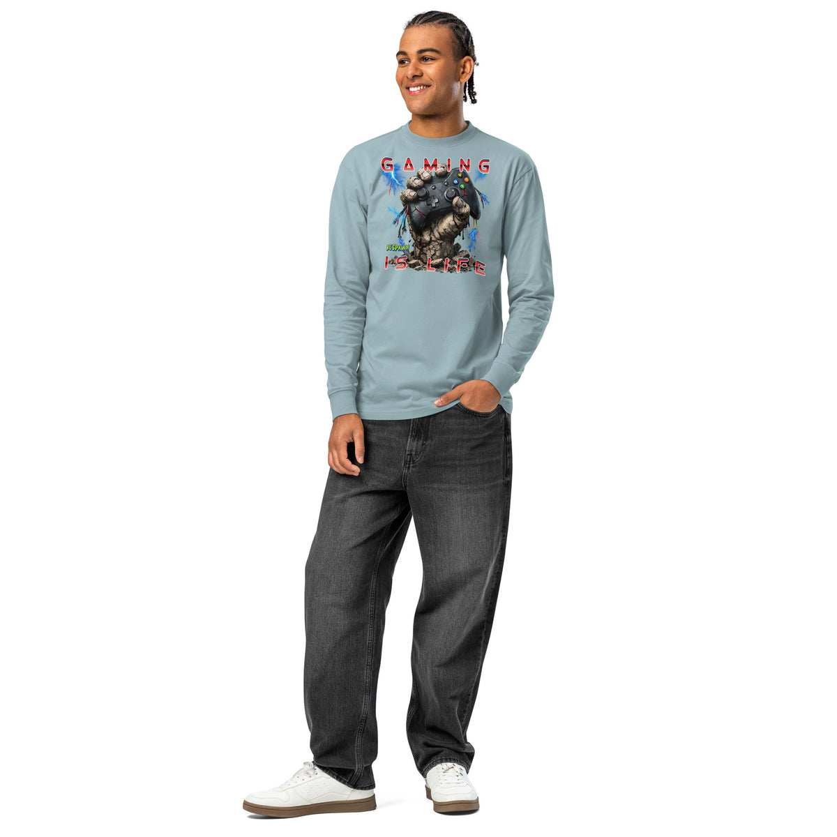 Gaming Is Life heavyweight long sleeve t-shirt — Agave — front