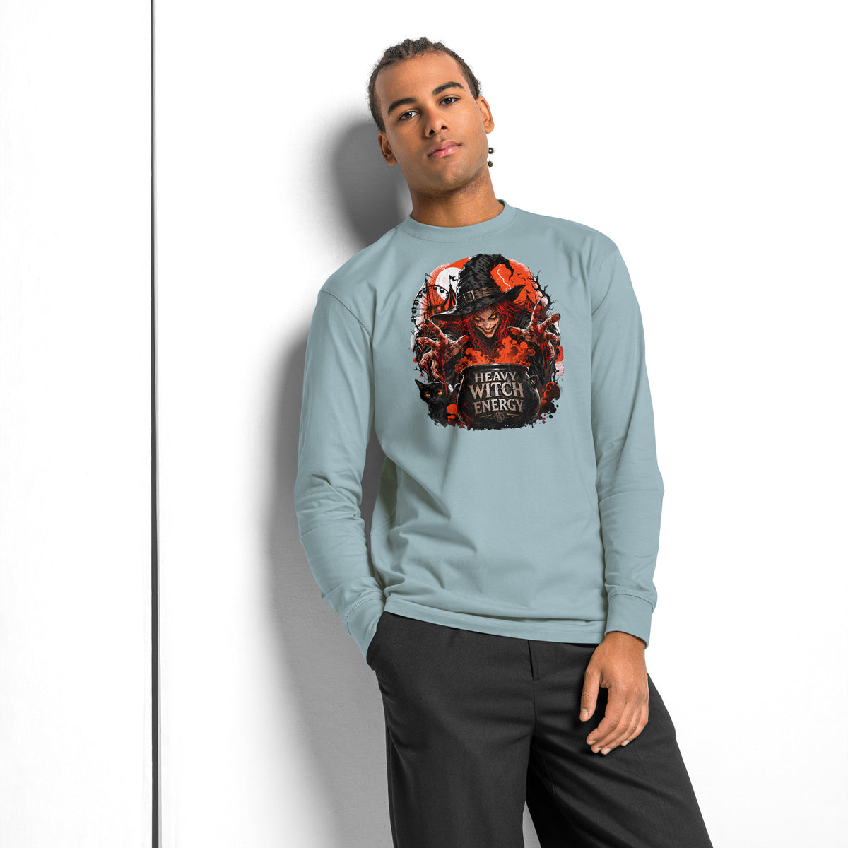 Heavy Witch Energy heavyweight long sleeve t-shirt — Agave — front