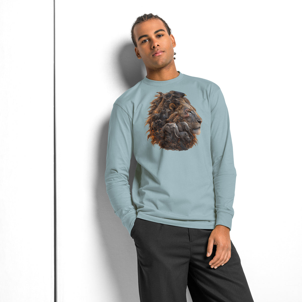 King of the Savanna heavyweight long sleeve t-shirt — Agave — front