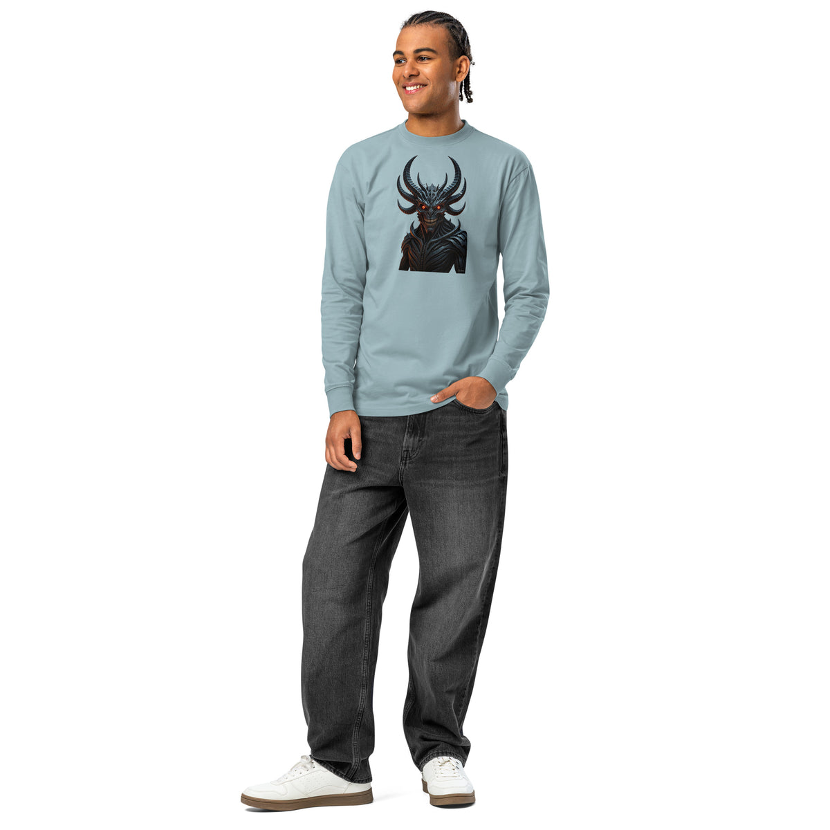 Nightmare King heavyweight long sleeve t-shirt — Agave — front