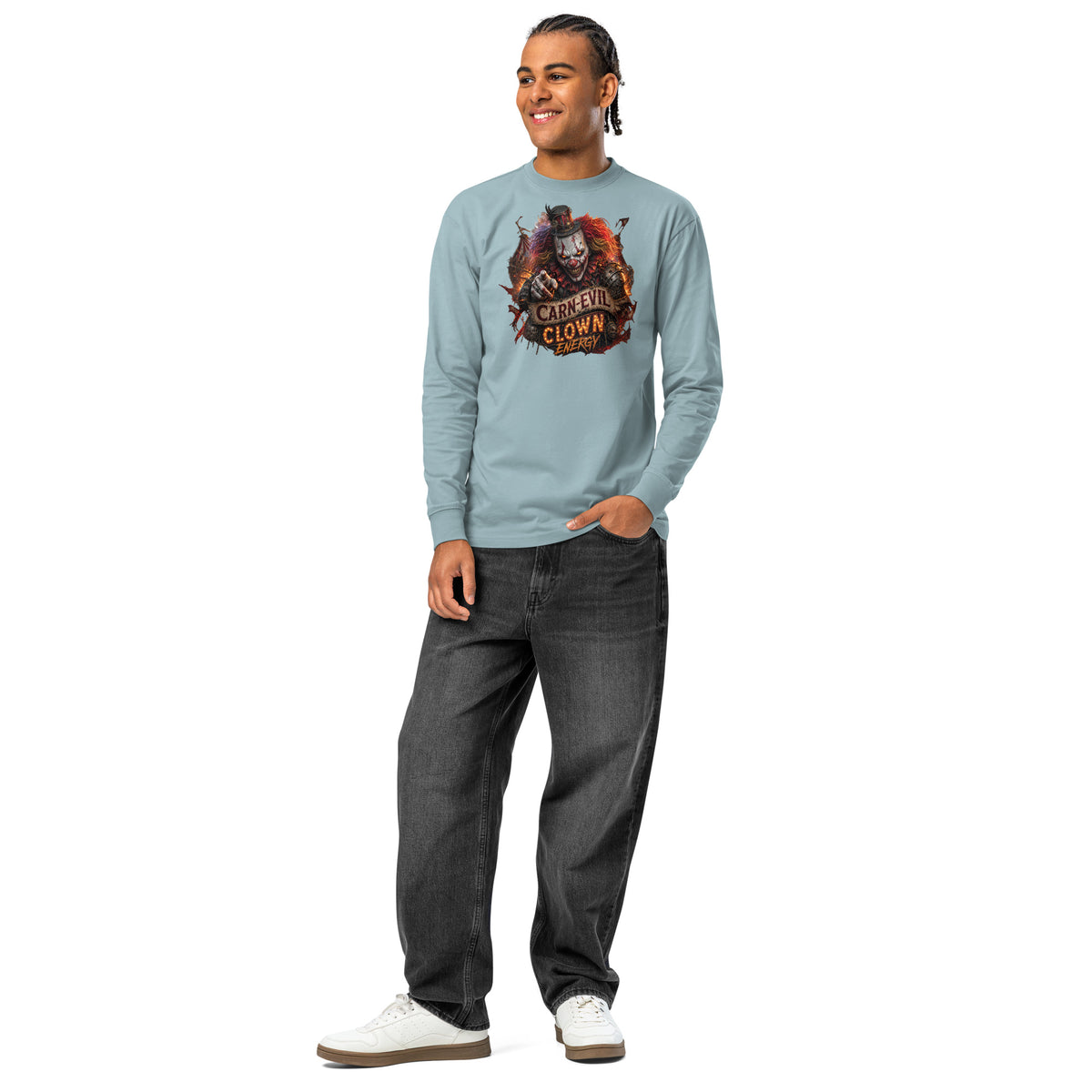 Top Hat Evil Clown heavyweight long sleeve t-shirt — Agave — front
