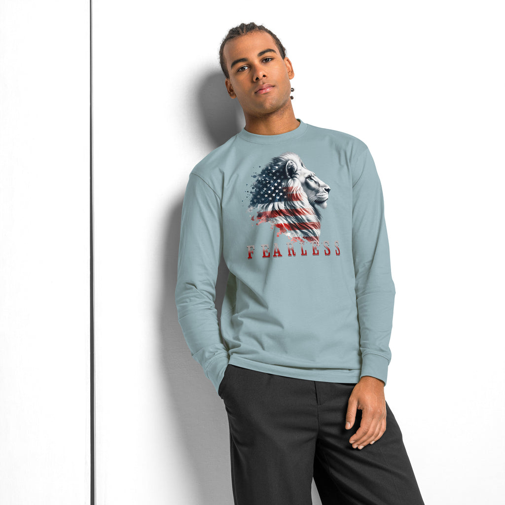 USA Lion Fearless heavyweight long sleeve t-shirt — Agave — front