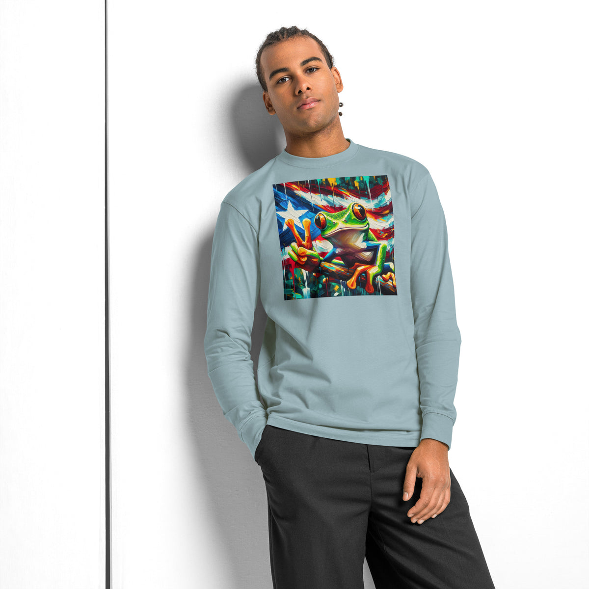 Coqui Frog heavyweight long sleeve t-shirt — Agave — front