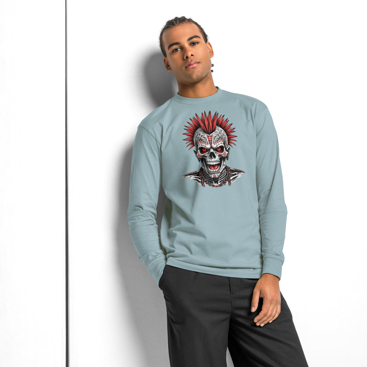 Punk Skeleton heavyweight long sleeve t-shirt — Agave — front