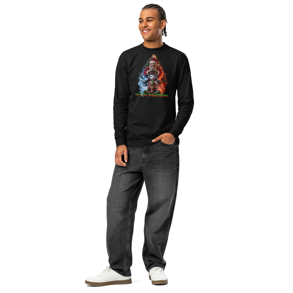 No Evil Xmas heavyweight long sleeve t-shirt — Black — front