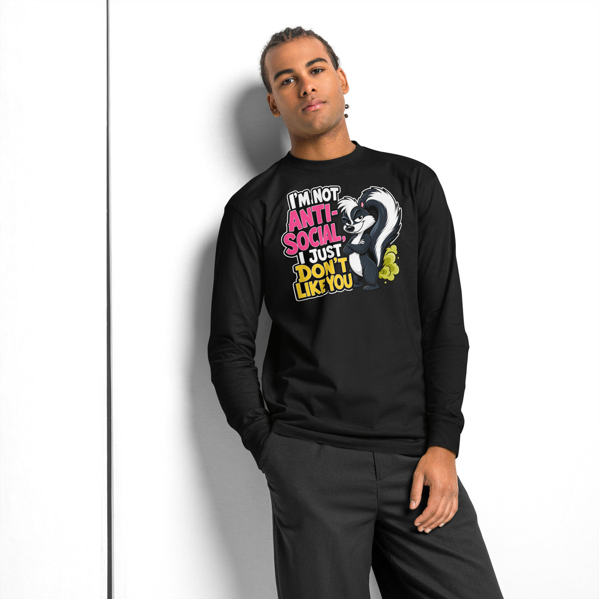 Anti Social Skunk heavyweight long sleeve t-shirt — Black — front