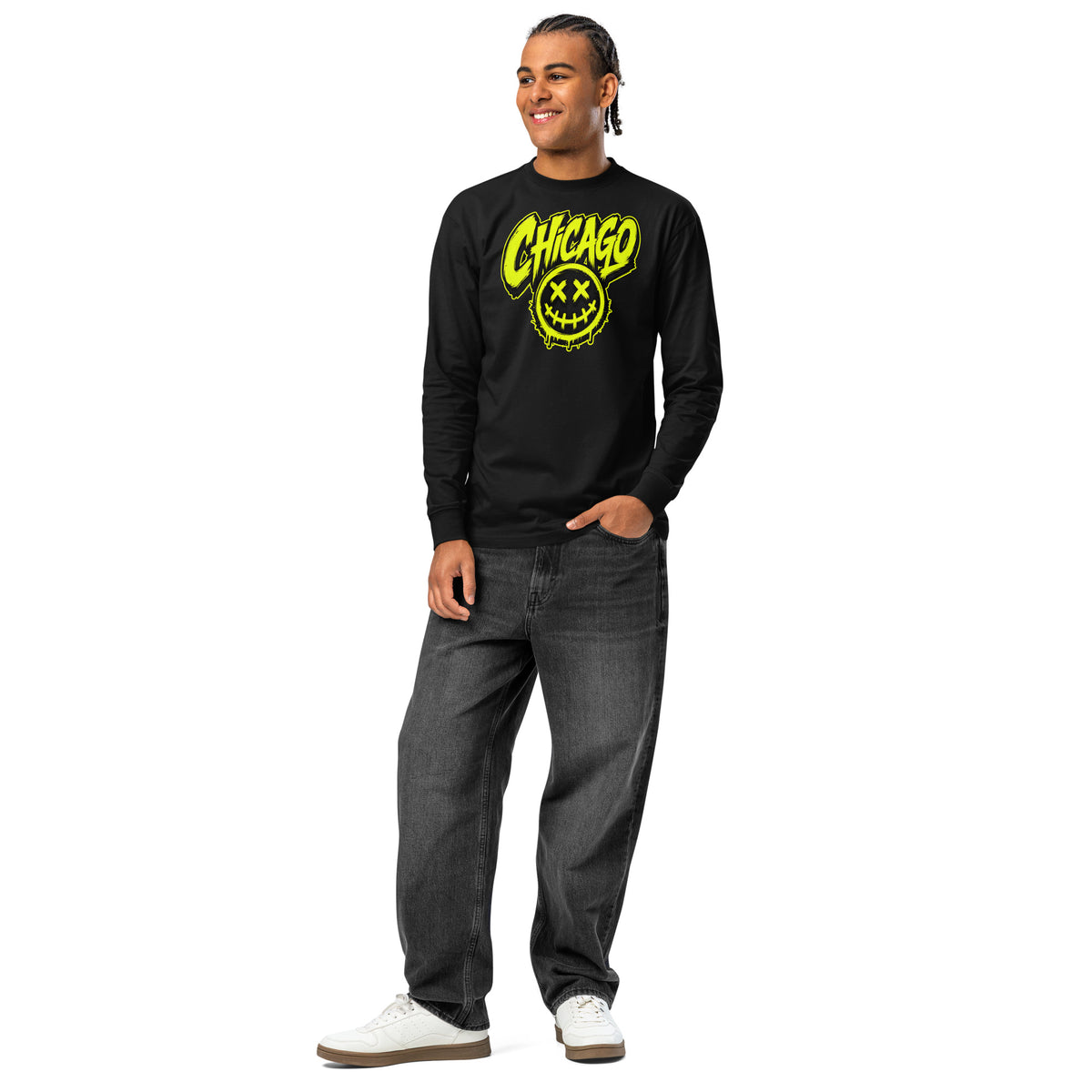 Chicago Smiles heavyweight long sleeve t-shirt — Black — front