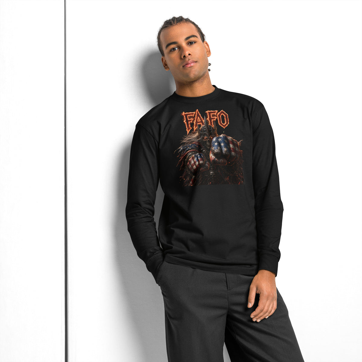 Dark FAFO heavyweight long sleeve t-shirt — Black — front