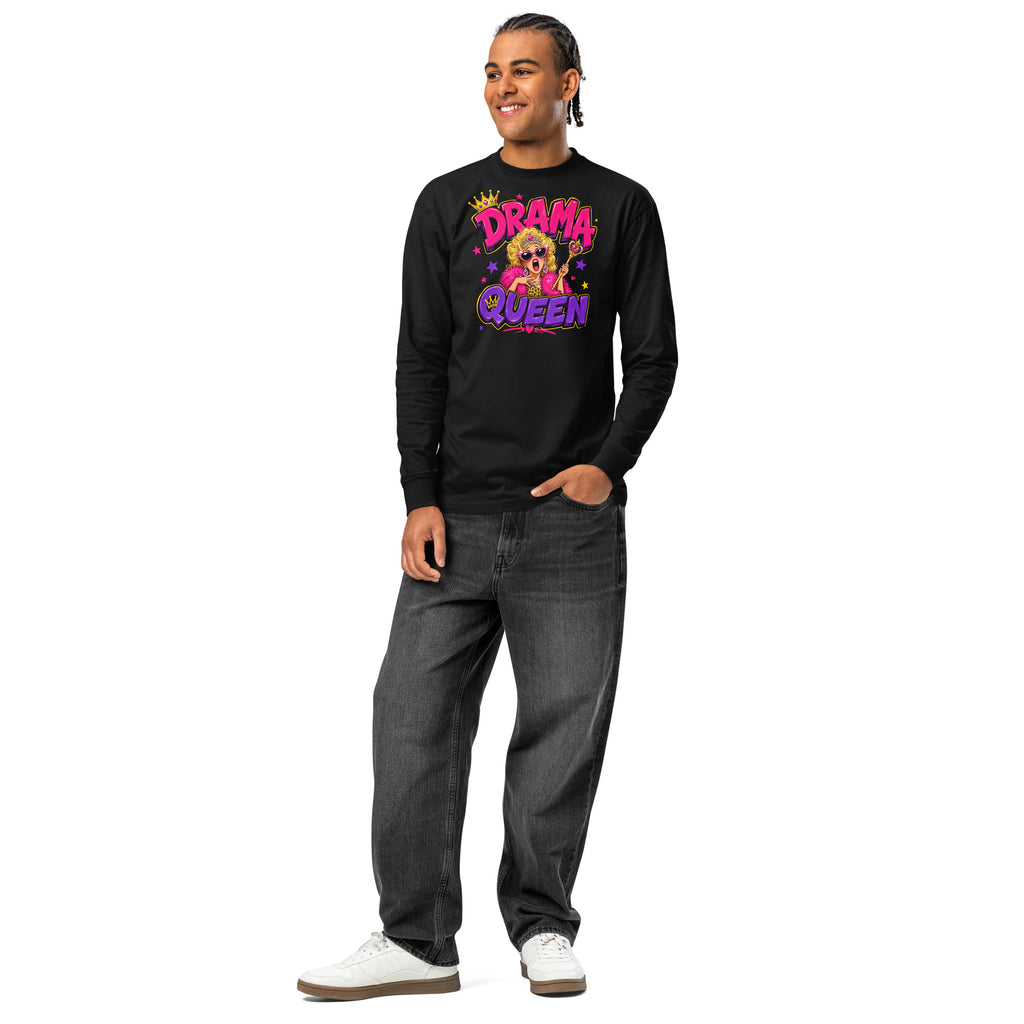 Drama Queen heavyweight long sleeve t-shirt — Black — front