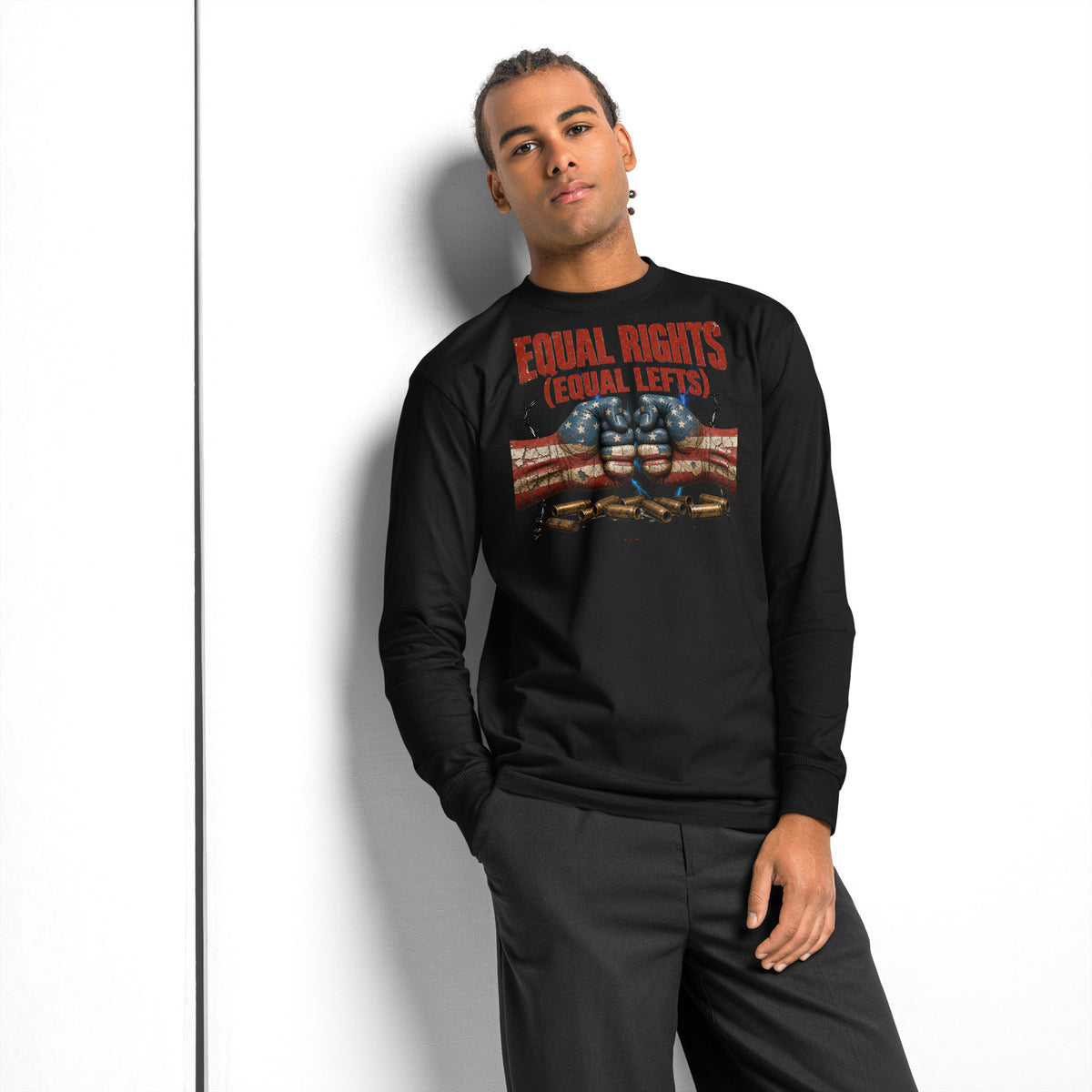 Equal Rights Equal Lefts heavyweight long sleeve t-shirt — Black — front