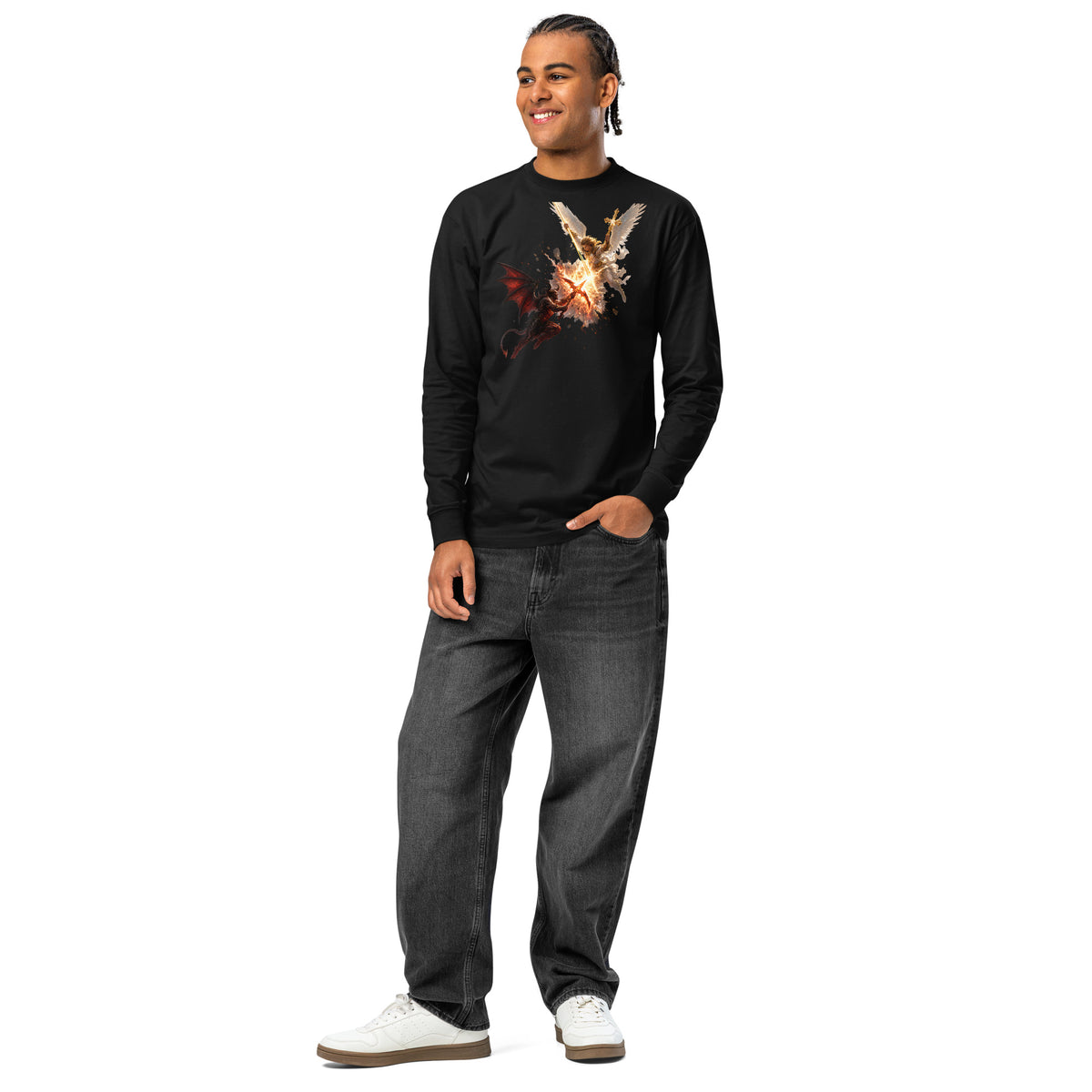 Heaven and Hell heavyweight long sleeve t-shirt — Black — front
