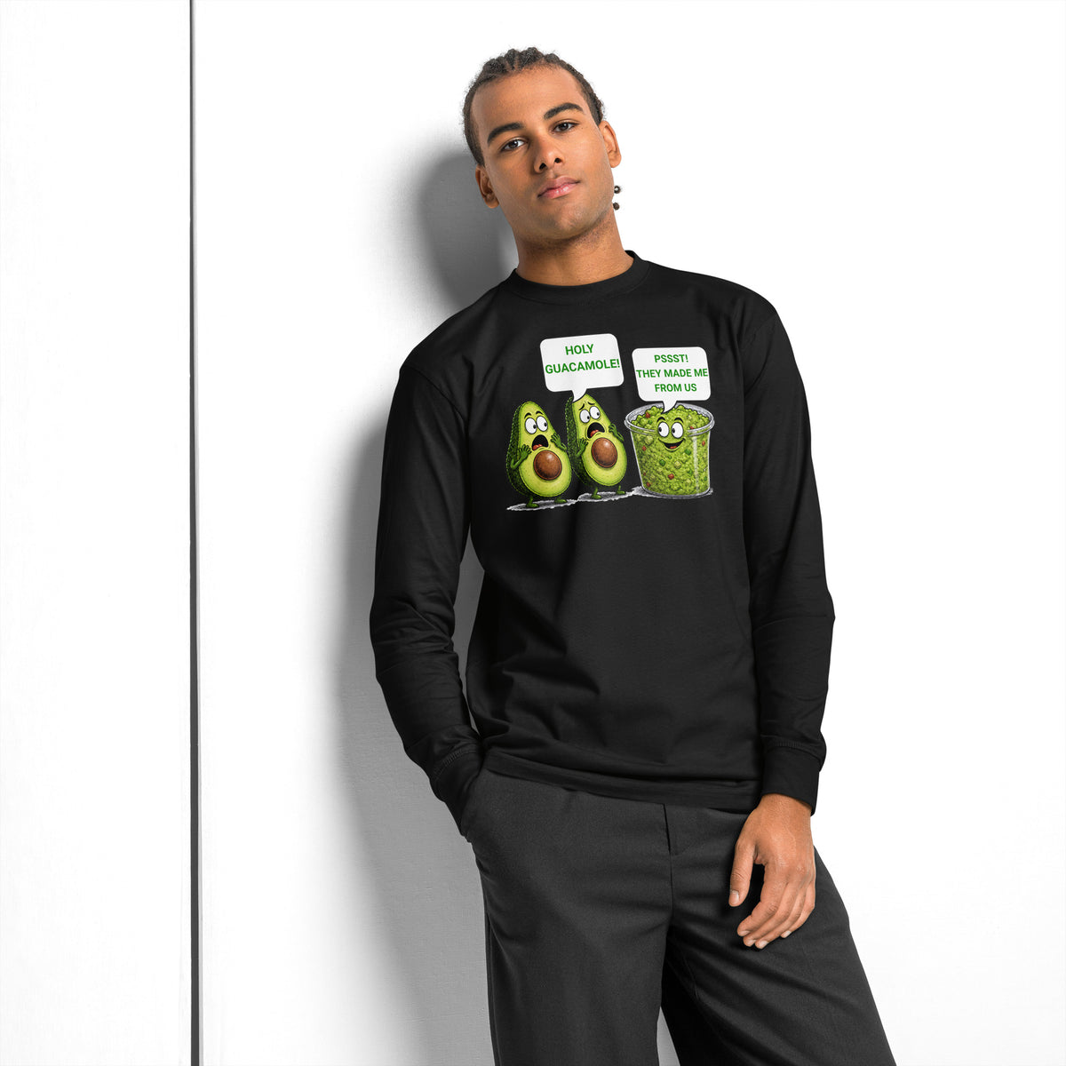 Holy Guacamole heavyweight long sleeve t-shirt — Black — front