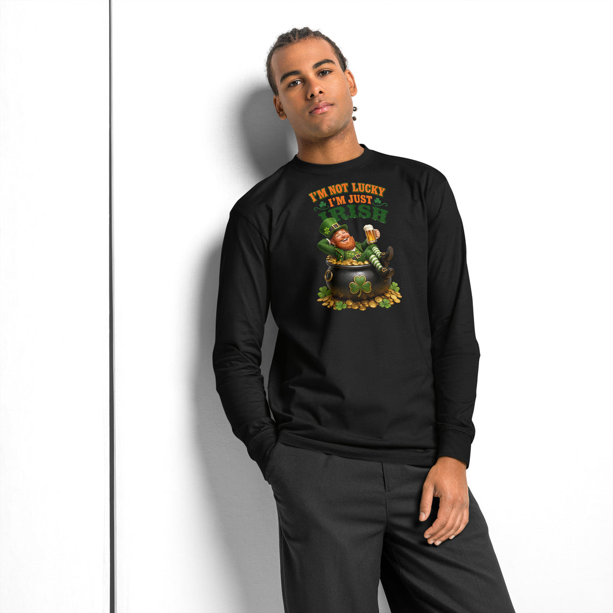 I’m Just Irish heavyweight long sleeve t-shirt — Black — front