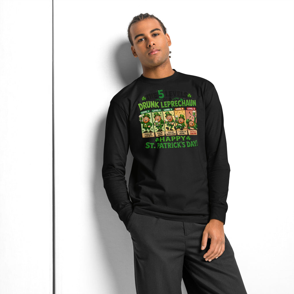 Five Levels of Leprechaun heavyweight long sleeve t-shirt — Black — front