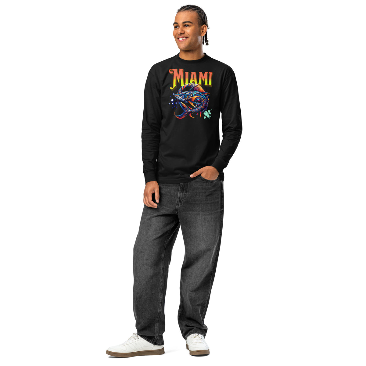 Miami Swordfish heavyweight long sleeve t-shirt — Black — front