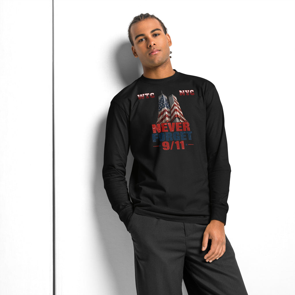 Never Forget 9/11 — WTC NYC heavyweight long sleeve t-shirt — Black — front