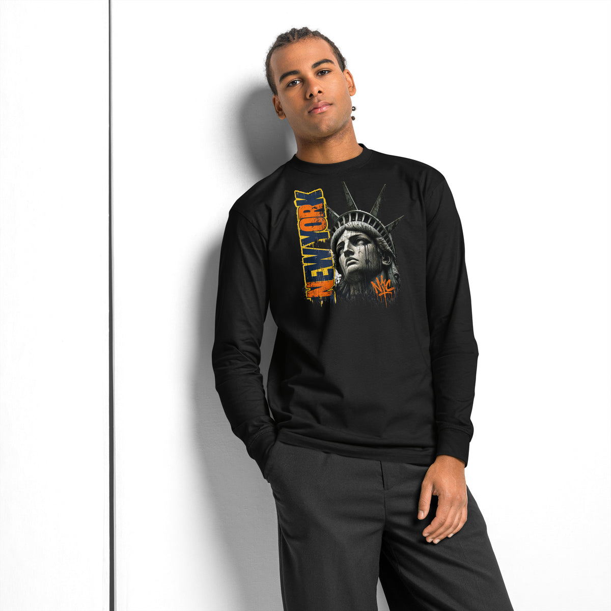 New York Grit heavyweight long sleeve t-shirt — Black — front