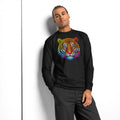 Rainbow Tiger Face Maze heavyweight long sleeve t-shirt — Black — front