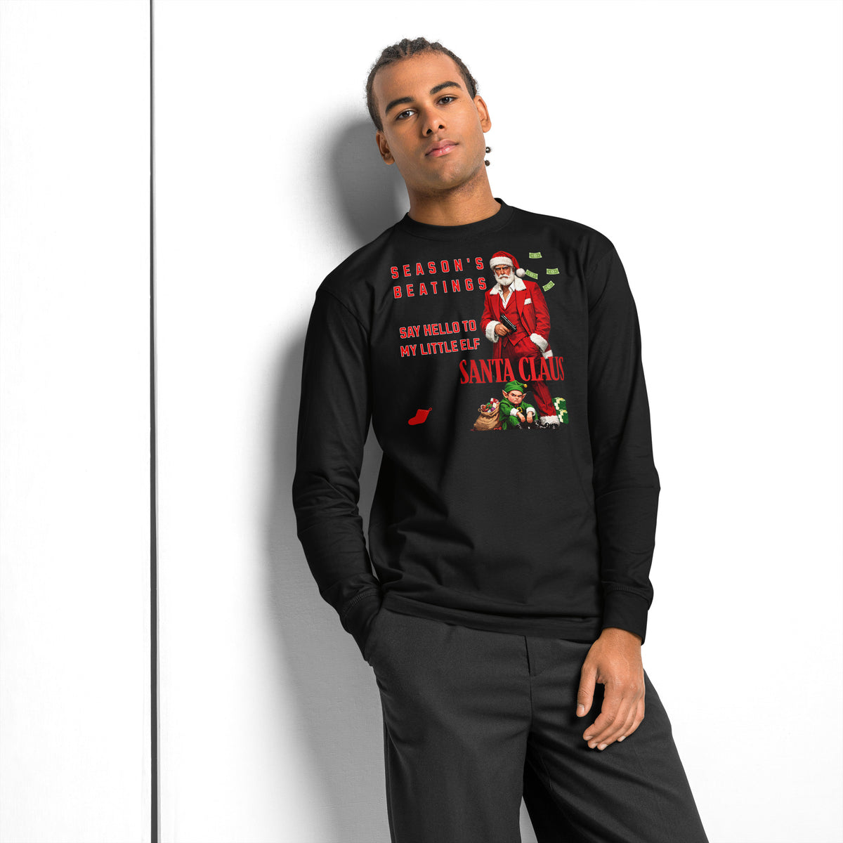 Santa Santana heavyweight long sleeve t-shirt — Black — front