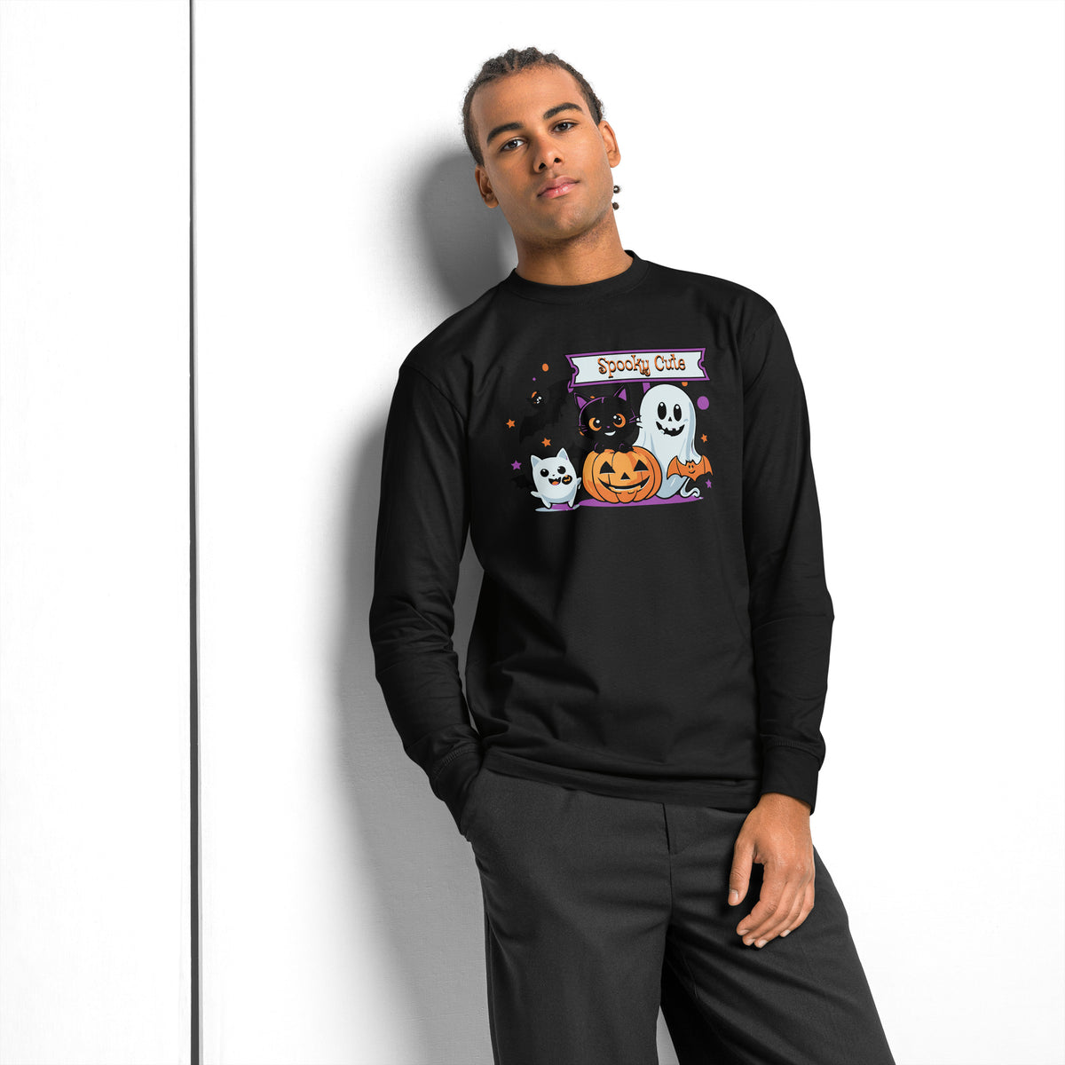 Spooky Cute Halloween heavyweight long sleeve t-shirt — Black — front