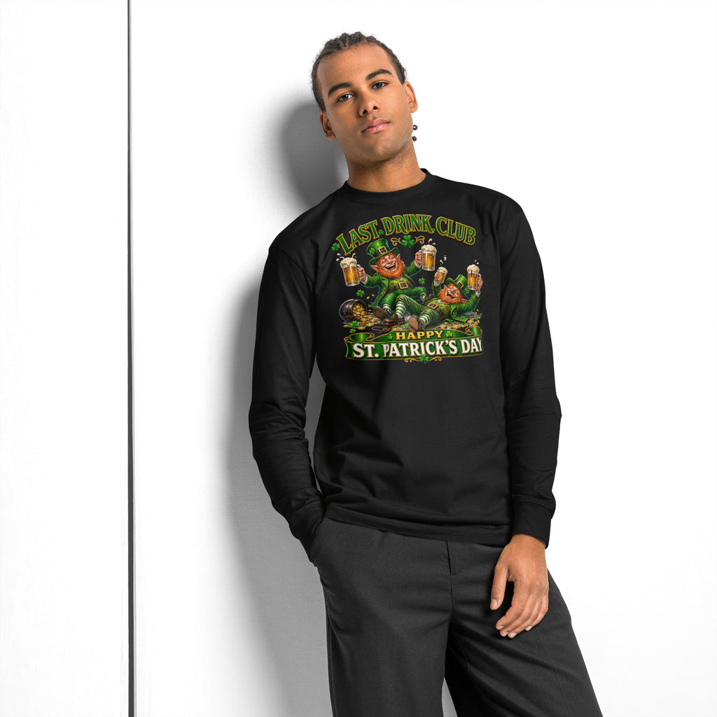 St. Patrick’s Day Last Drink heavyweight long sleeve t-shirt — Black — front