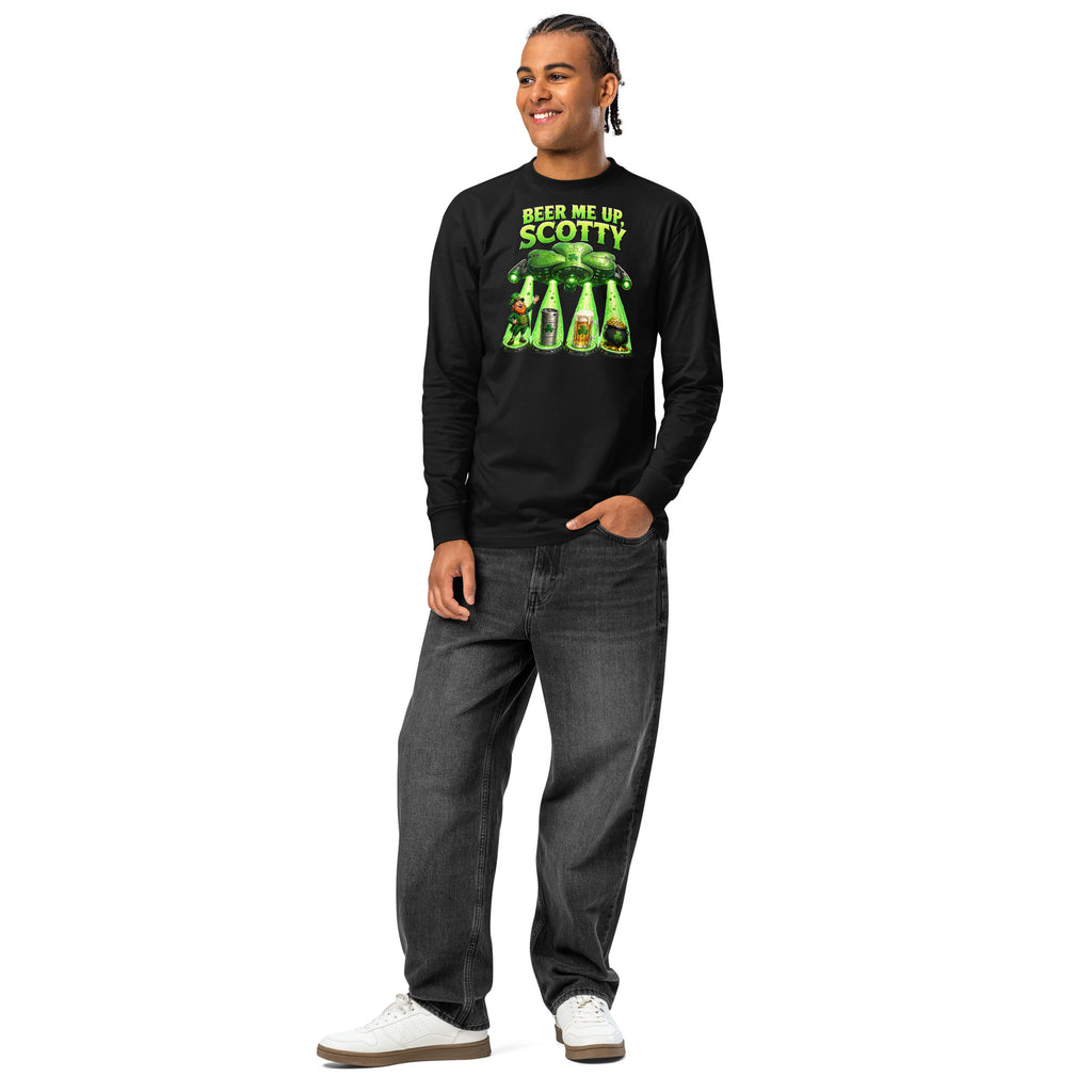 St. Patrick’s Day Spaceship heavyweight long sleeve t-shirt — Black — front