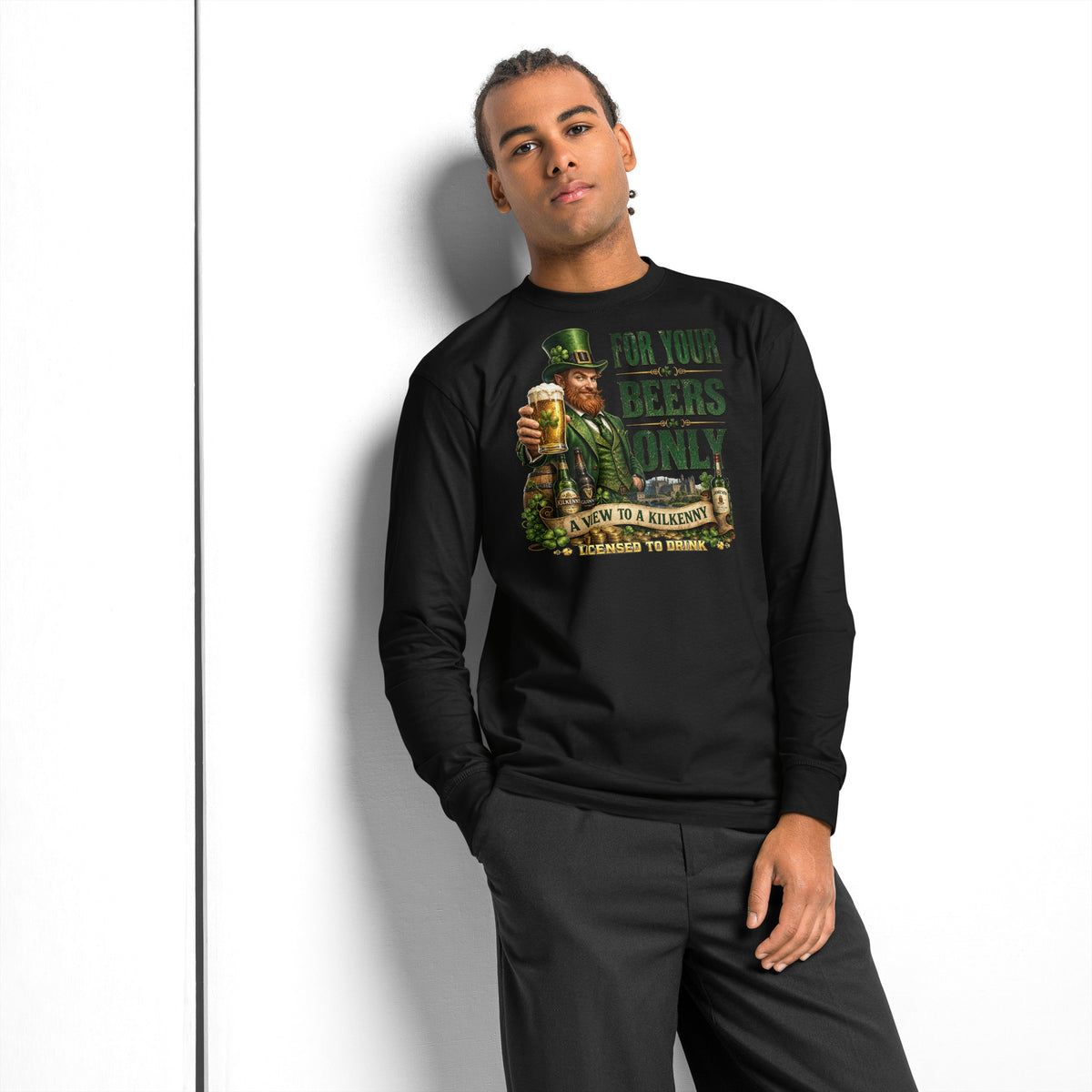 For Your Beers Only heavyweight long sleeve t-shirt — Black — front