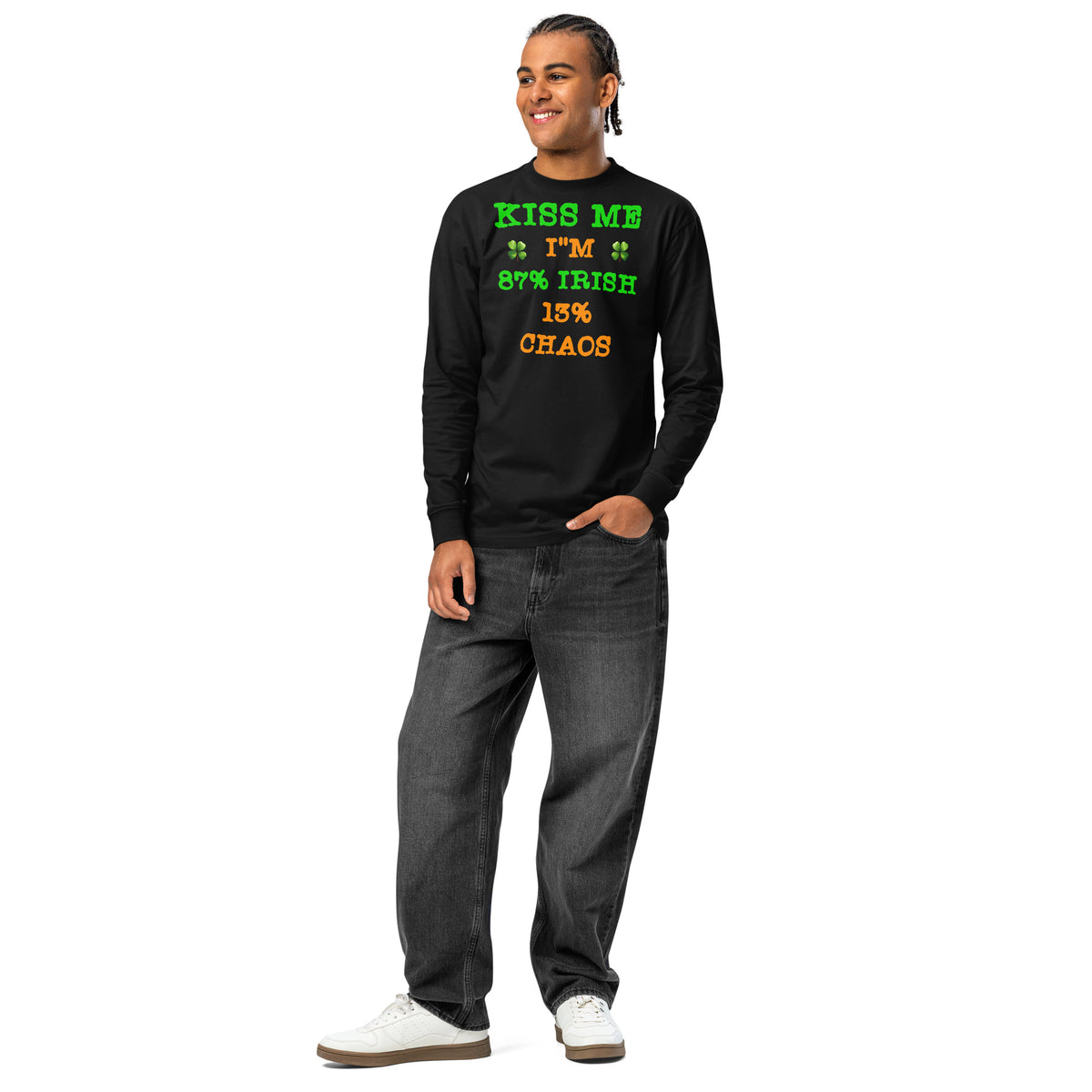 Kiss Me — Irish Chaos heavyweight long sleeve t-shirt — Black — front