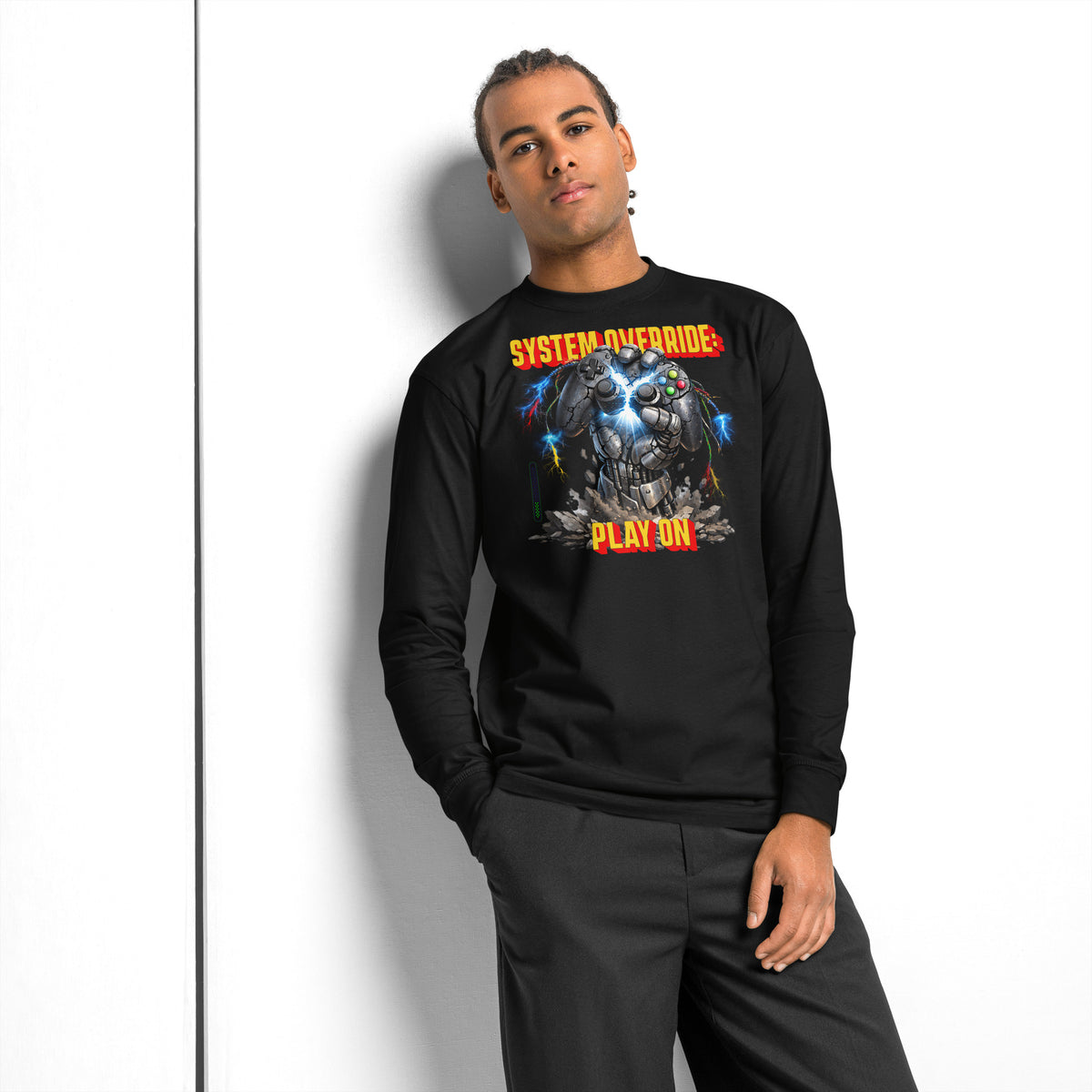 System Override Gamer heavyweight long sleeve t-shirt — Black — front
