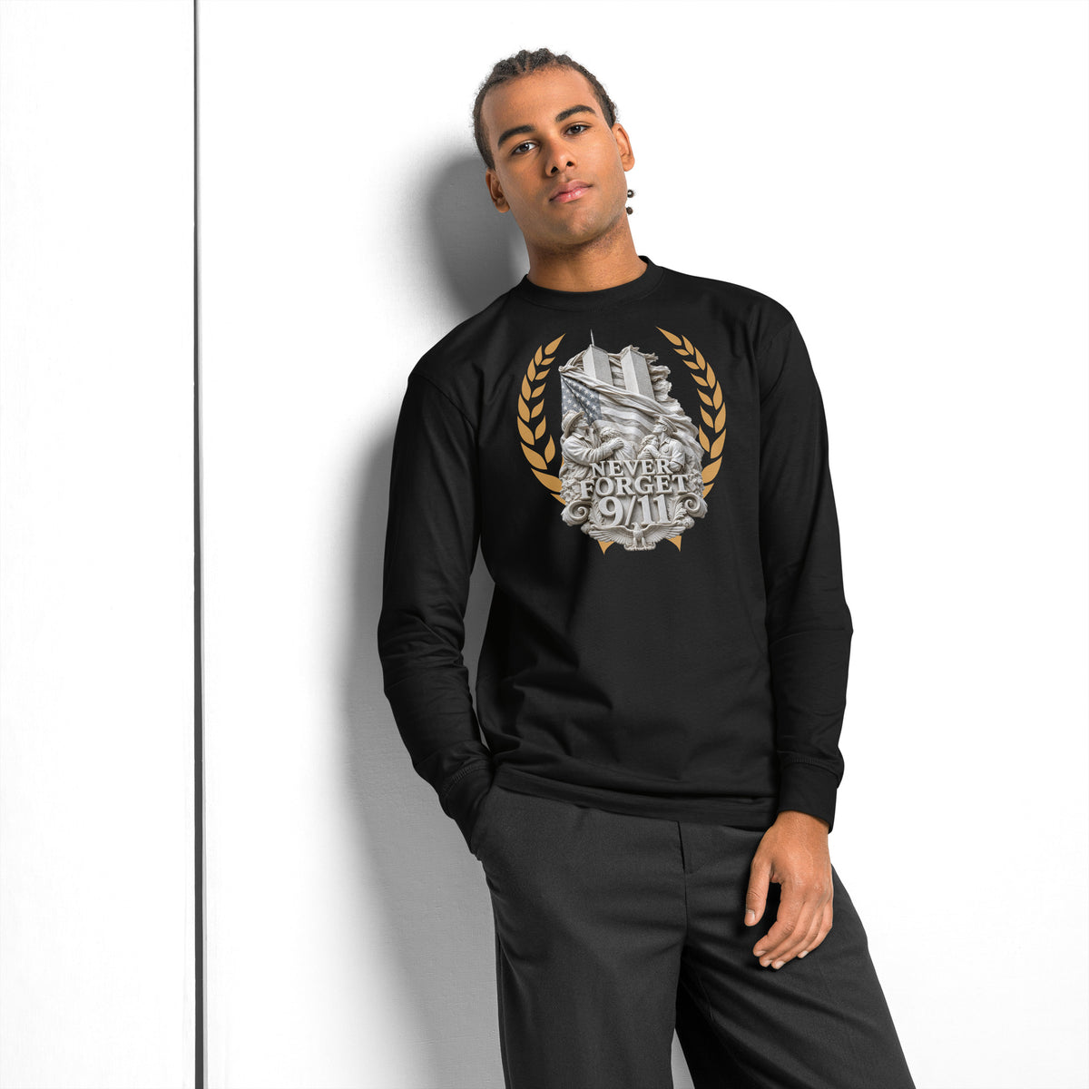 WTC NYC — Never Forget heavyweight long sleeve t-shirt — Black — front