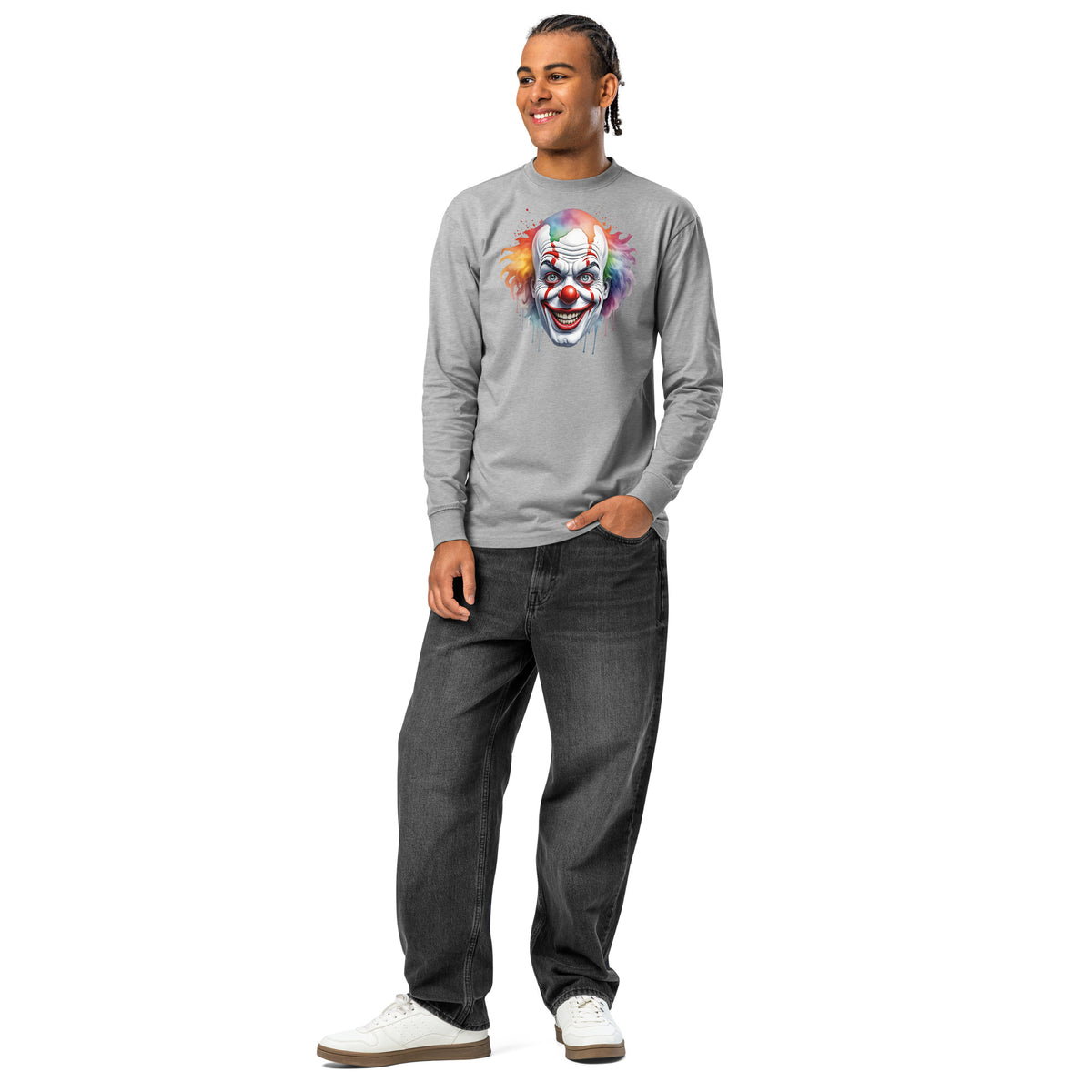 Painted Clown heavyweight long sleeve t-shirt — Carbon Grey — front