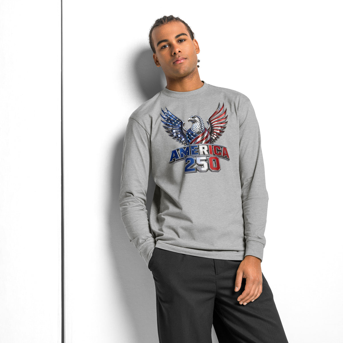 American 250 heavyweight long sleeve t-shirt — Carbon Grey — front