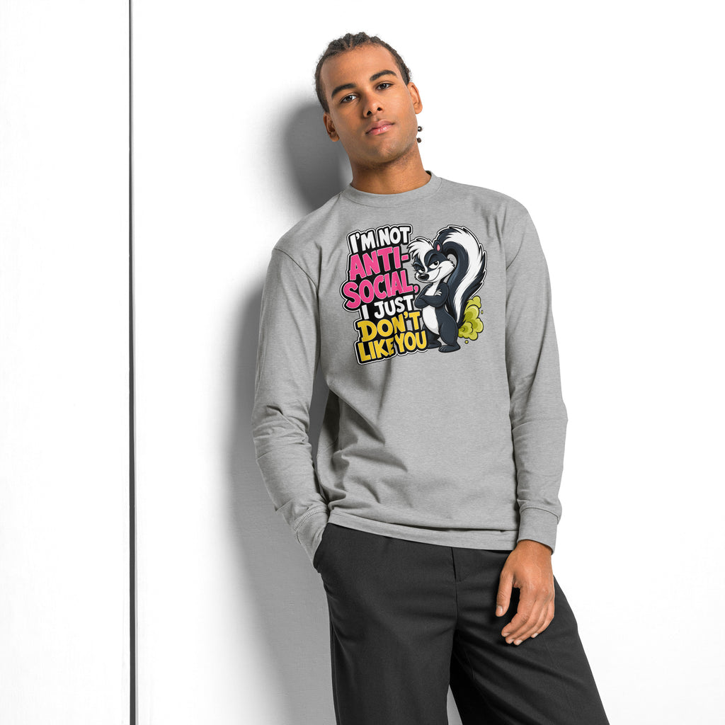 Anti Social Skunk heavyweight long sleeve t-shirt — Carbon Grey — front