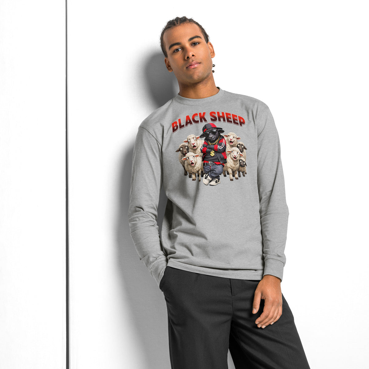Black Sheep Way heavyweight long sleeve t-shirt — Carbon Grey — front