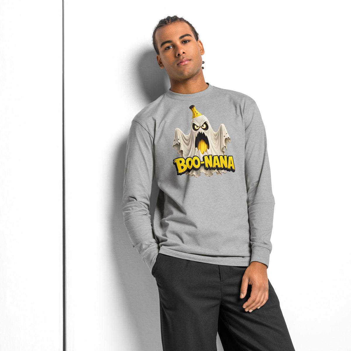 Boo Nana heavyweight long sleeve t-shirt — Carbon Grey — front