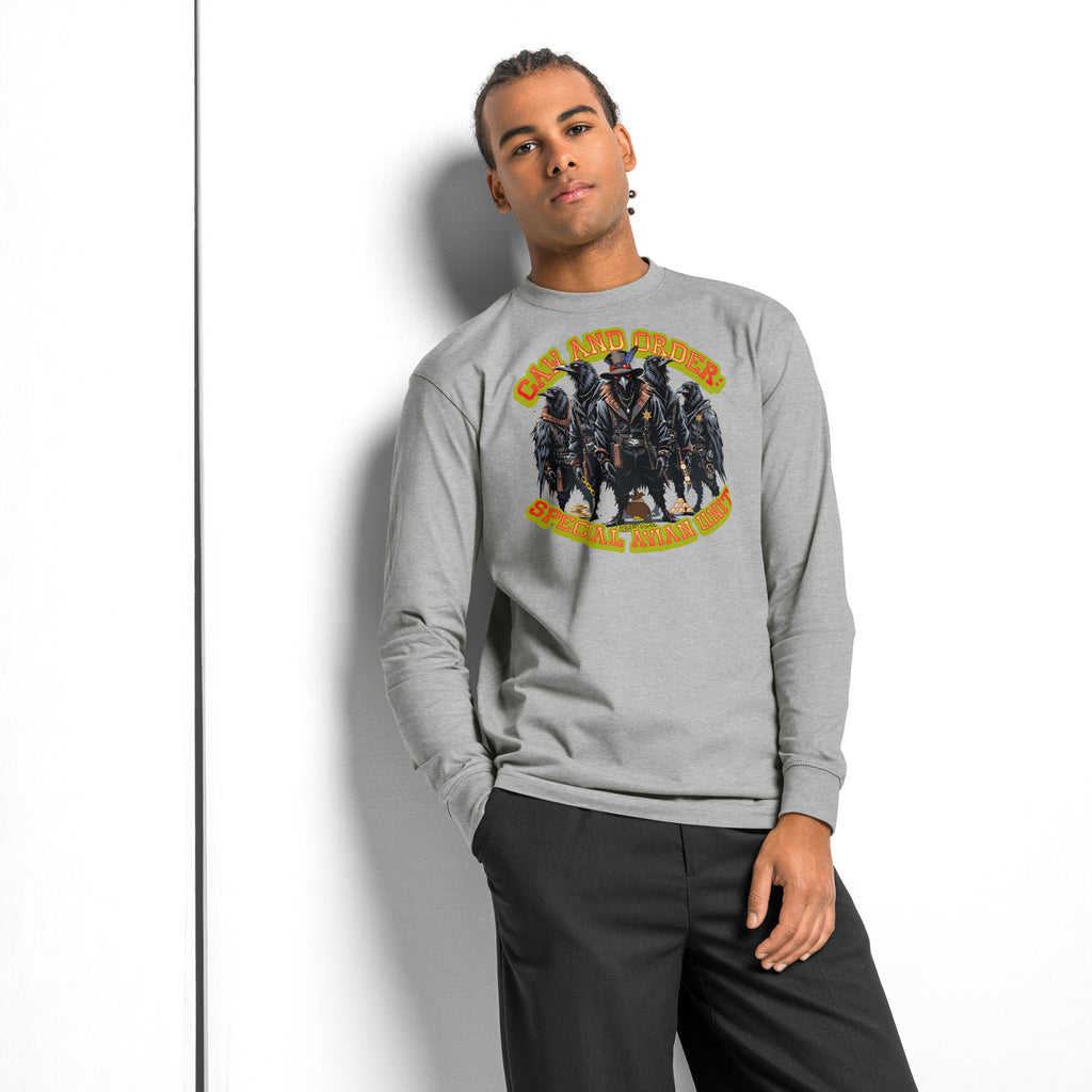 Caw and Order Special Avian Unit heavyweight long sleeve t-shirt — Carbon Grey — front