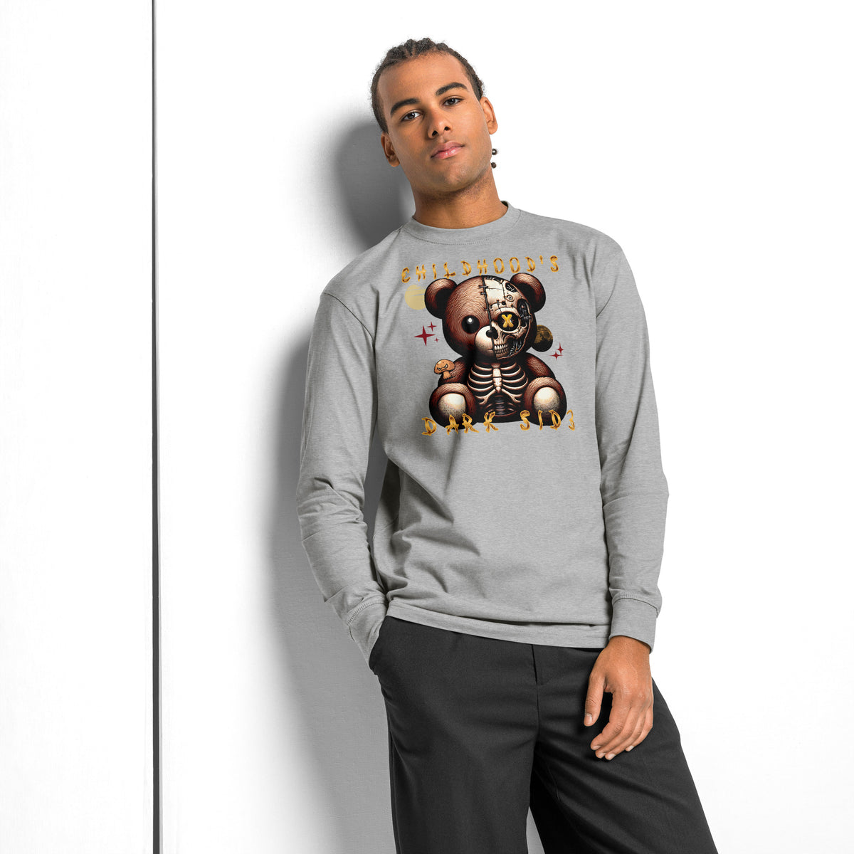 Childhood’s Dark Side Bear Series 0003 heavyweight long sleeve t-shirt — Carbon Grey — front
