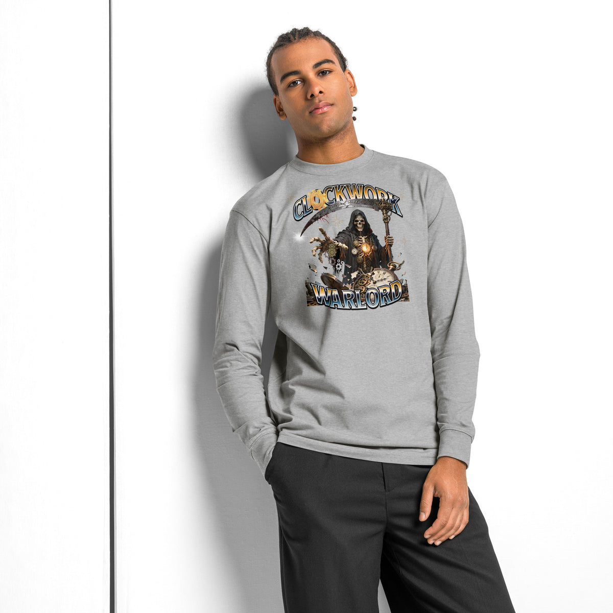 Clockwork Warlord heavyweight long sleeve t-shirt — Carbon Grey — front