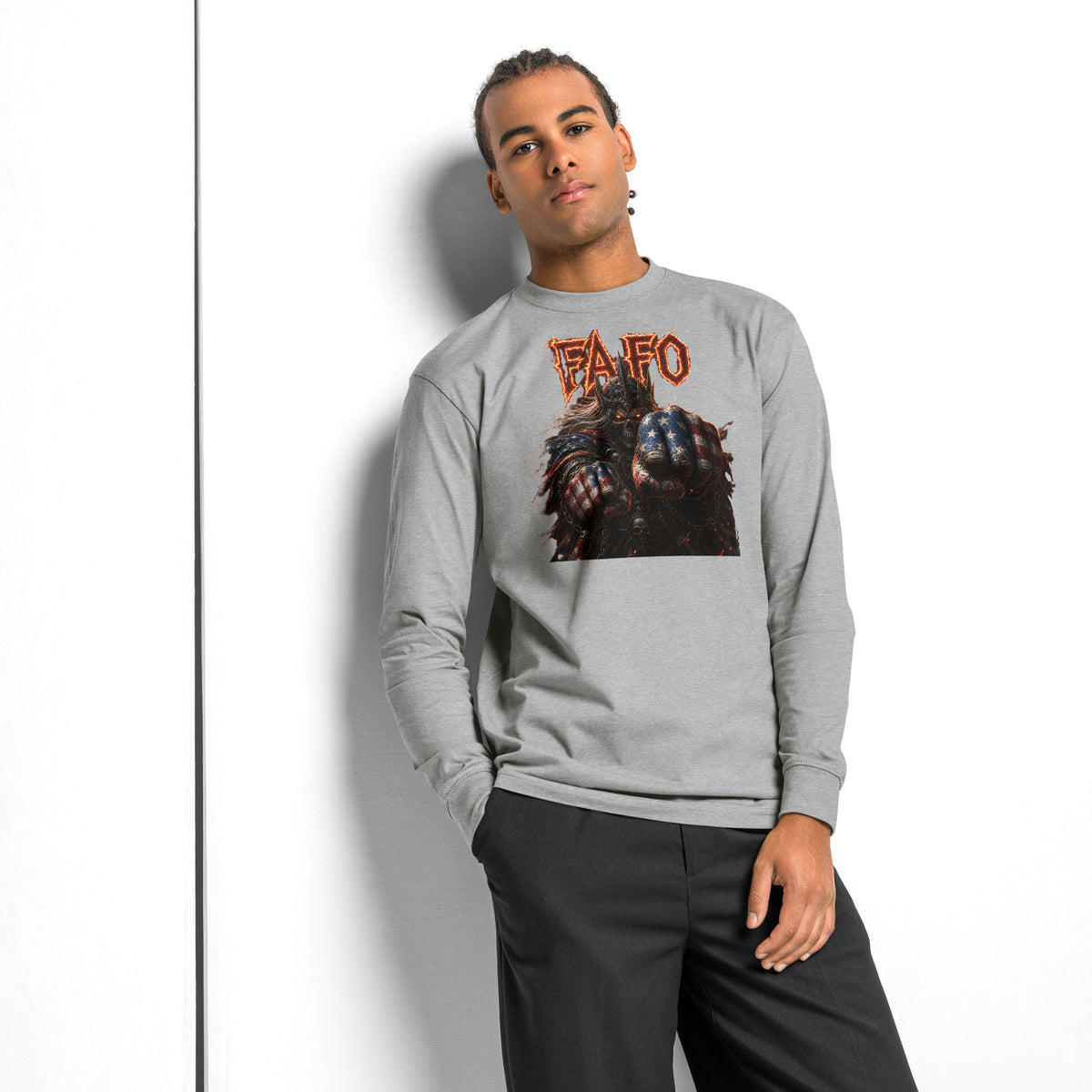 Dark FAFO heavyweight long sleeve t-shirt — Carbon Grey — front
