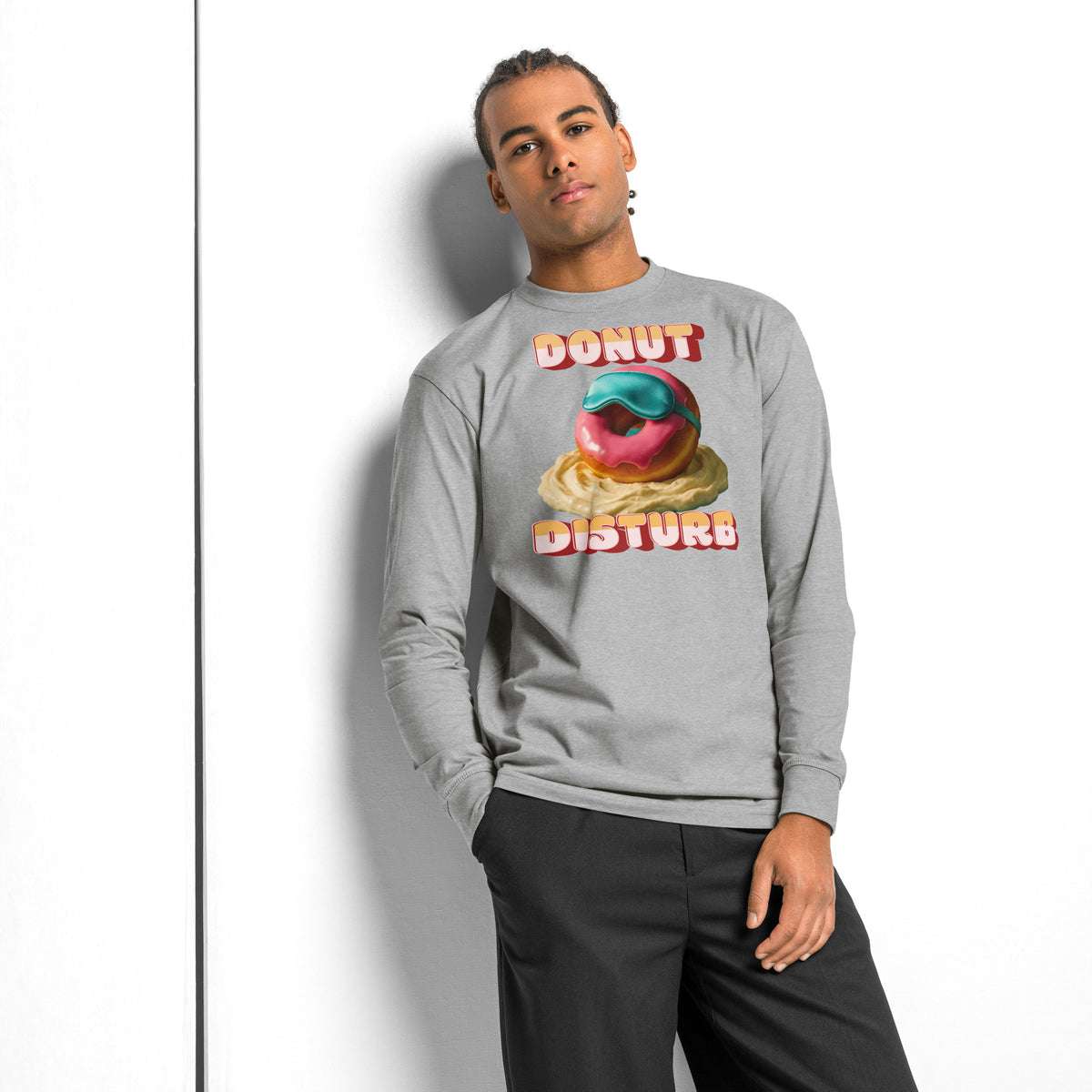 Donut Disturb heavyweight long sleeve t-shirt — Carbon Grey — front