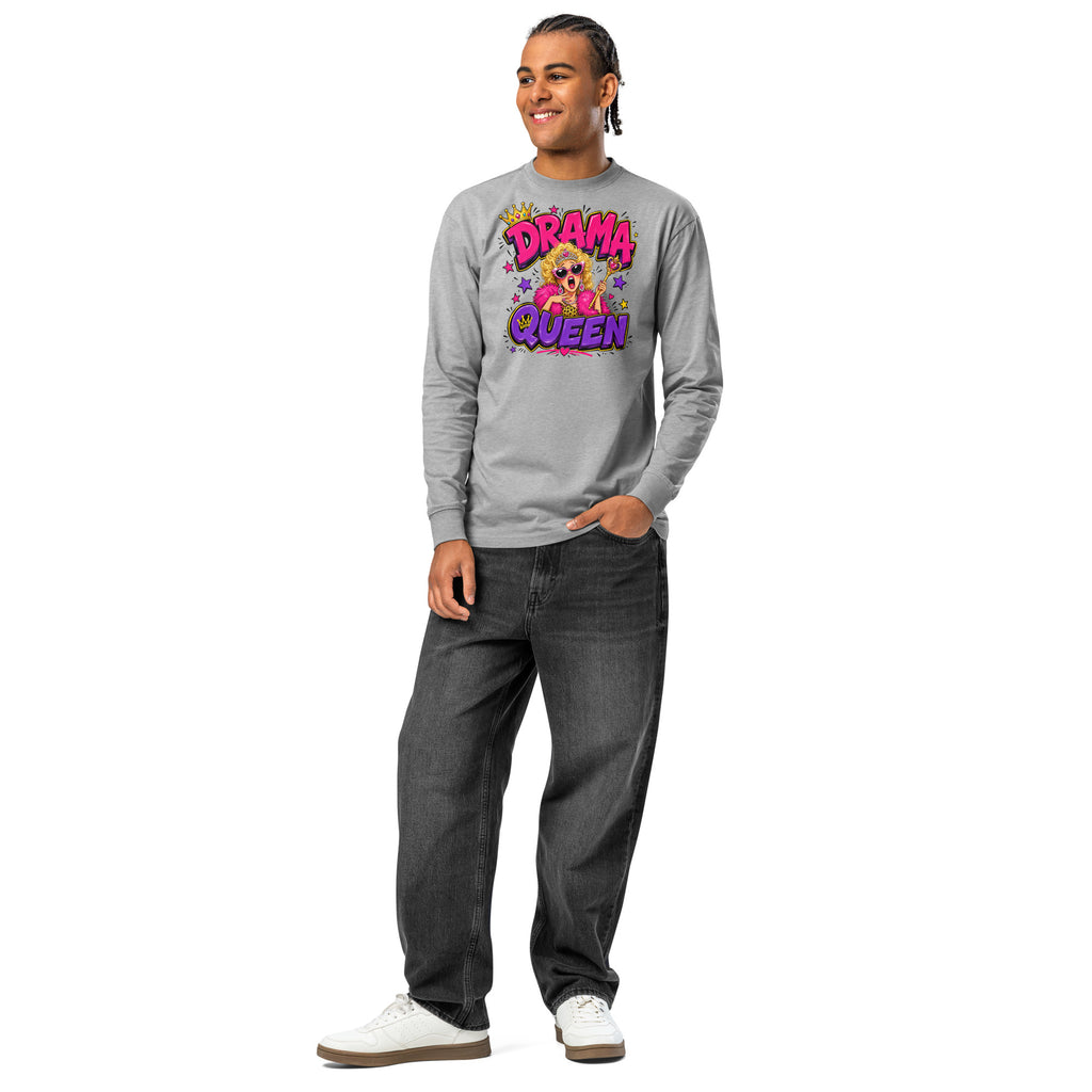 Drama Queen heavyweight long sleeve t-shirt — Carbon Grey — front