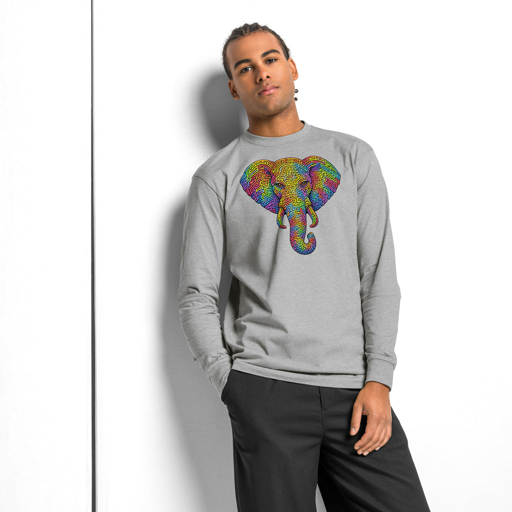 Elephant Face Maze heavyweight long sleeve t-shirt — Carbon Grey — front